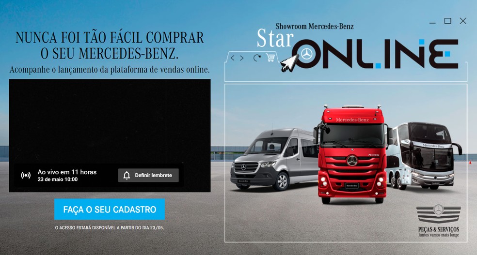 Sistema online de venda de caminhões da Mercedes-Benz — Foto: Reprodução